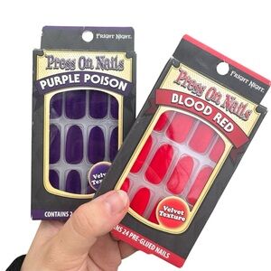 Fright Night Halloween Spooky Goth Red & Purple Velvet Press On Nails